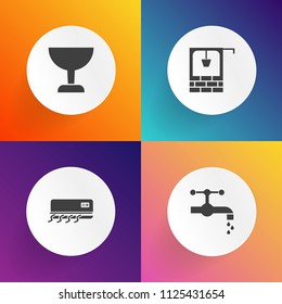 Modern, simple vector icon set on gradient backgrounds with home, find, cold, look, traditional, electric, plumbing, focus, bucket, magnifying, old, interior, zoom, search, bathroom, temperature icons