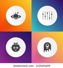 Modern, simple vector icon set on gradient backgrounds with nature, earth, creature, kid, boy, young, girl, globe, science, humanoid, baby, alien, happy, childhood, beautiful, blue, sign, people icons