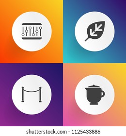 Modern, simple vector icon set on gradient backgrounds with audio, equalizer, fence, breakfast, volume, teapot, environment, object, equality, sound, picket, beverage, pot, light, natural, music icons