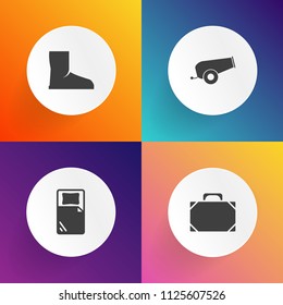 Modern, simple vector icon set on gradient backgrounds with service, luggage, handle, back, room, boot, leather, sign, baggage, bed, military, modern, travel, handbag, army, weapon, white, war icons