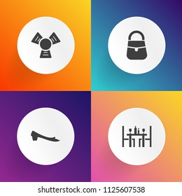 Modern, simple vector icon set on gradient backgrounds with fork, temperature, purse, silhouette, water, hat, heel, plastic, restaurant, drink, footwear, style, cooler, dinner, dish, clothing icons