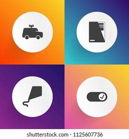 Modern, simple vector icon set on gradient backgrounds with vacation, person, file, transport, car, child, joy, nature, automobile, happy, paper, white, freedom, boy, vehicle, wind, game, small icons