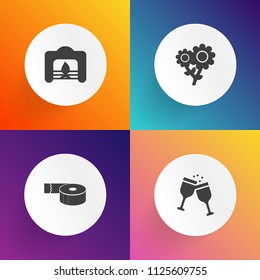 Modern, simple vector icon set on gradient backgrounds with warm, celebration, tool, room, wine, packing, image, bottle, glass, merlot, adhesive, beverage, alcohol, white, spring, fireplace, red icons