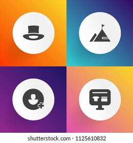 Modern, simple vector icon set on gradient backgrounds with sign, graphic, nature, avatar, delivery, worker, money, head, element, shop, bag, cap, fresh, profile, retail, hat, market, social icons