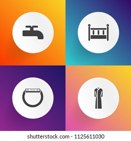 Modern, simple vector icon set on gradient backgrounds with interior, clothing, watch, gadget, construction, home, collection, brush, beauty, nursery, bedroom, beautiful, smart, house, female icons