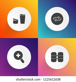 Modern, simple vector icon set on gradient backgrounds with person, view, pressure, coffee, hot, change, air, internet, lens, gas, diver, mug, professional, underwater, oxygen, find, morning icons
