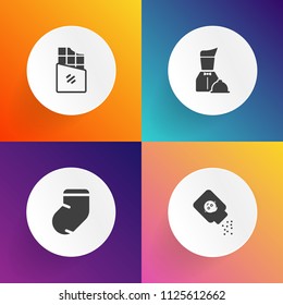 Modern, simple vector icon set on gradient backgrounds with clothes, striped, autumn, sweet, talc, care, talcum, gray socks, jersey, candy, brown, body, delicious, warm, dinner, sock, powder icons