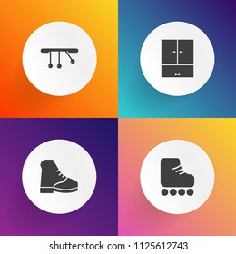 Modern, simple vector icon set on gradient backgrounds with style, web, leisure, foot, background, footwear, skate, fun, activity, time, skating, vintage, black, sport, pendulum, equipment, art icons