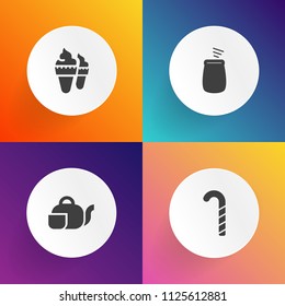Modern, simple vector icon set on gradient backgrounds with pot, vanilla, concert, color, icecream, tasty, japanese, tea, beverage, green, ice, hot, summer, traditional, cream, asian, sweet, cup icons