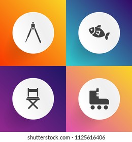 Modern, simple vector icon set on gradient backgrounds with style, skate, seat, work, retro, roller, construction, boot, sea, food, travel, element, airport, white, divider, drawing, airplane icons