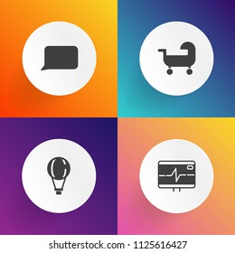 Modern, simple vector icon set on gradient backgrounds with air, medicine, extreme, parachuting, childhood, flight, jump, rate, skydiver, bubble, dialog, sport, heartbeat, parachute, buggy, chat icons