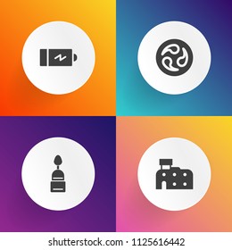 Modern, simple vector icon set on gradient backgrounds with doughnut, office, charge, half, business, japan, food, dessert, full, menu, cake, house, energy, charger, cafe, pattern, architecture icons