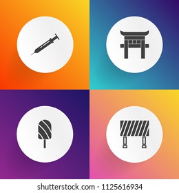 Modern, simple vector icon set on gradient backgrounds with medicine, road, background, street, japan, sign, tool, fruit, white, lolly, cream, medical, tourism, highway, refreshing, torii, snack icons