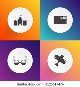 Modern, simple vector icon set on gradient backgrounds with spectacles, sky, transport, eyesight, optical, antenna, technology, airport, lens, eyeglasses, aviation, sign, transportation, radio icons
