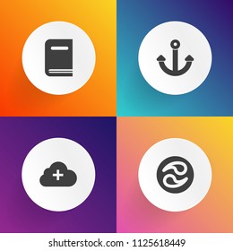 Modern, simple vector icon set on gradient backgrounds with learning, download, kimono, plum, asia, anchor, pattern, object, nautical, asian, secure, network, ethnic, communication, upload, text icons