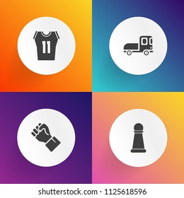 Modern, simple vector icon set on gradient backgrounds with shirt, sport, business, chess, finger, arm, touching, trailer, hand, ball, vehicle, pawn, cargo, transport, people, communication, car icons
