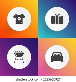 Modern, simple vector icon set on gradient backgrounds with automotive, white, food, box, cook, holiday, auto, christmas, bow, ribbon, boy, gift, hot, baby, present, clothing, child, decoration icons