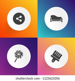 Modern, simple vector icon set on gradient backgrounds with modern, couch, room, lollipop, comfort, sign, leisure, paint, young, striped, ink, stick, living, button, comfortable, sofa, graphic icons