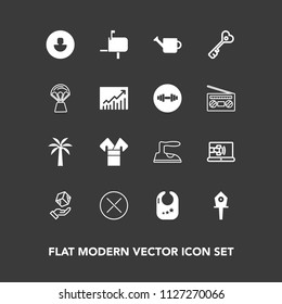 Modern, simple vector icon set on dark background with close, box, sign, avatar, child, shipping, online, ironing, profile, can, baby, toy, internet, door, cargo, business, mailbox, mail, , asia icons