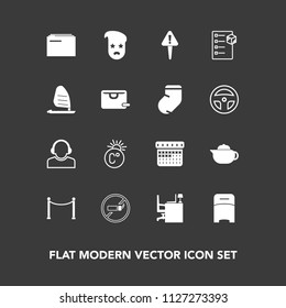 Modern, simple vector icon set on dark background with timetable, document, center, drink, office, retro, business, mark, schedule, file, hot, bed, thermometer, tea, breakfast, table, service icons