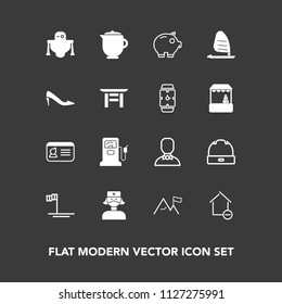 Modern, simple vector icon set on dark background with internet, drink, care, nature, nurse, apartment, identity, white, bank, hat, element, robot, id, hot, mexico, pump, health, house, baja icons