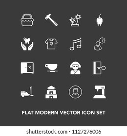 Modern, simple vector icon set on dark background with temple, drink, male, culture, kimono, cabinet, internet, hammer, vacuum, asia, summer, asian, spanner, travel, machine, cappuccino, palm icons