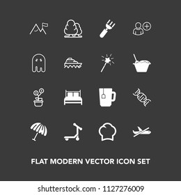 Modern, Simple Vector Icon Set On Dark Background With Tree, Money, Airplane, Scary, Flight, Forest, Food, User, Cup, Bedroom, Travel, Transport, Element, Halloween, Nature, Rain, Business, Fork Icons