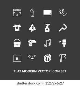 Modern, simple vector icon set on dark background with toilet, wc, blackboard, famous, table, shorts, europe, public, bag, bathroom, nation, plate, musical, lock, photographer, note, school, sun icons