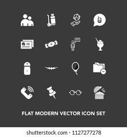 Modern, simple vector icon set on dark background with celebration, pepper, salt, chef, sign, necklace, spice, button, restaurant, seasoning, graph, glasses, shipping, communication, map, eye icons