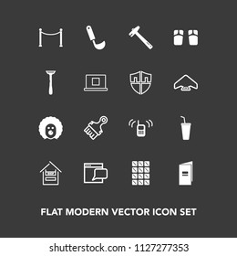 Modern, simple vector icon set on dark background with juice, paint, circus, ladle, food, telephone, web, communication, chocolate, drink, flip, store, website, white, cart, bar, customer, scary icons