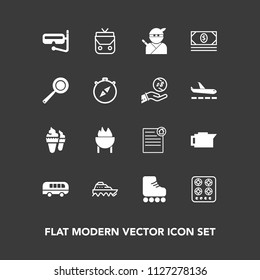 Modern, simple vector icon set on dark background with fashion, drink, leather, boat, coffee, gas, mask, snorkel, ice, sport, cook, dessert, food, style, skating, contract, object, ninja, ship icons