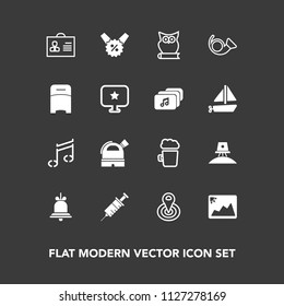 Modern, simple vector icon set on dark background with medical, radius, drill, picture, pub, clinic, woman, astronaut, bird, bugle, frame, spaceship, owl, image, internet, person, center, sign icons
