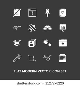Modern, simple vector icon set on dark background with jazz, wash, celebration, grocery, geometry, page, trumpet, id, ice, dessert, poker, internet, fruit, shop, repair, identity, store, baby icons