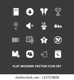 Modern, simple vector icon set on dark background with social, healthy, award, championship, map, horizontal, fashion, paper, achievement, winner, people, page, human, weapon, business, travel icons