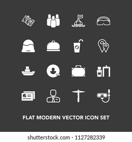 Modern, simple vector icon set on dark background with water, style, road, scan, travel, xray, hammer, job, map, fashion, object, business, life, ship, document, leather, bag, account, people icons