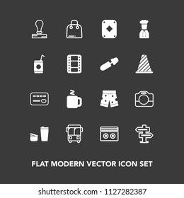 Modern, simple vector icon set on dark background with speed, film, money, bank, paper, poker, road, template, hanger, door, game, sugar, equipment, envelope, retail, coffee, doorknob, dont, bus icons