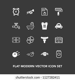 Modern, simple vector icon set on dark background with graph, grater, man, notebook, aluminum, education, metal, stadium, literature, hotdog, night, sport, market, kitchen, container, food, can icons