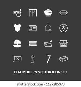 Modern, simple vector icon set on dark background with glass, water, sea, sandwich, entrance, chat, medal, boat, tool, ocean, equipment, construction, travel, vessel, transport, architecture icons