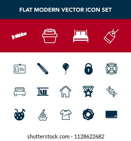 Modern, simple vector icon set with estate, concept, lock, paper, customer, house, security, library, label, identity, sweet, sound, furniture, id, cutter, business, blackboard, tag, education icons