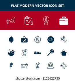 Modern, simple vector icon set with flight, weight, aircraft, call, progress, replacement, drink, bell, briefcase, elegance, travel, ring, glass, hygiene, light, map, fashion, clean, summer, bag icons