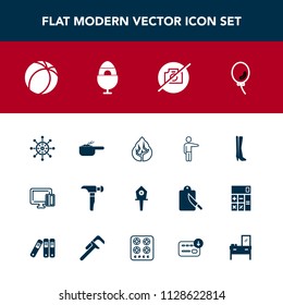 Modern, simple vector icon set with payment, hand, landscape, dinner, soccer, helm, dish, business, shopping, construction, holiday, white, footwear, food, football, ball, ship, nautical, air icons