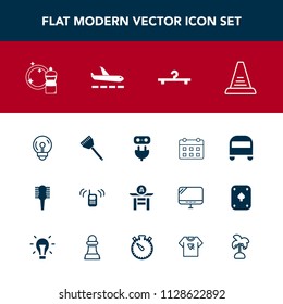 Modern, simple vector icon set with comb, care, timetable, calendar, business, taiko, call, kitchen, beauty, cooking, brush, energy, ringing, power, fashion, day, bulb, broom, phone, concept, up icons
