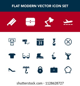 Modern, simple vector icon set with no, dryer, drawer, lamp, room, airplane, cook, day, leather, home, stop, eyeglasses, cancel, plant, chief, finance, airport, clothing, care, table, green, atm icons