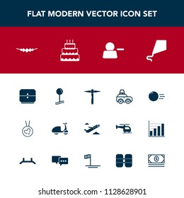 Modern, simple vector icon set with pictogram, business, bicycle, coin, map, jewelry, sky, food, sign, bank, suitcase, pin, plane, necklace, car, bike, fun, fashion, luggage, departure, cash icons