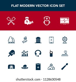 Modern, simple vector icon set with estate, chart, equipment, rent, canoe, nature, connection, forest, tree, food, environment, cord, finance, sound, business, audio, doctor, health, wheel, eye icons