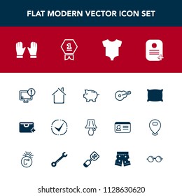 Modern, simple vector icon set with baby, child, computer, architecture, bag, bed, switch, glove, monitor, glasses, kid, home, lamp, light, soft, first, internet, identity, winner, sale, coin icons