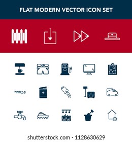 Modern, simple vector icon set with strike, image, music, shorts, medicine, kitchen, audio, medical, hat, player, button, gasoline, fuel, space, picture, head, web, gas, digital, rewind, machine icons