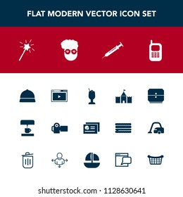 Modern, simple vector icon set with cocktail, alcohol, store, media, equipment, drink, hat, retro, website, photo, online, vessel, drawer, old, internet, coffee, report, hipster, machine, camera icons