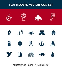 Modern, simple vector icon set with internet, fashion, white, sound, bedroom, gadget, note, wear, tool, globe, spaceship, mobile, bed, music, bonfire, planet, watch, science, shorts, screen, hot icons