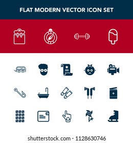 Modern, simple vector icon set with cute, dessert, sign, cream, video, person, fashion, spy, ice, rod, transport, sad, vehicle, vision, fishing, glasses, sweet, file, hook, document, travel, bus icons
